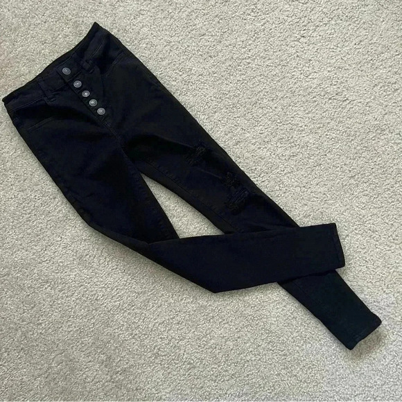 American Eagle Outfitters Button Super Hi Rise Jeggings Black Women’s Size 0 Reg - Picture 3 of 14
